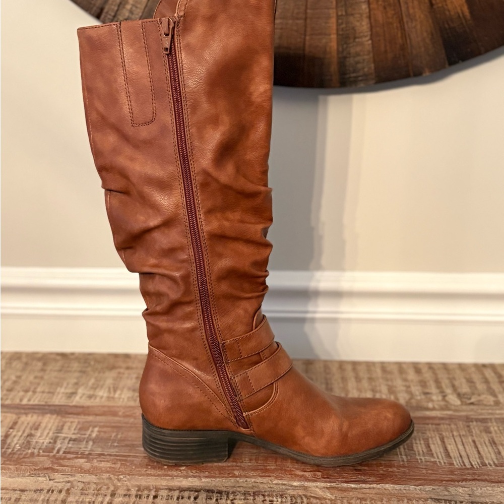 Women's Tall Buckle Riding Boots - Brown - Picture 4 of 10